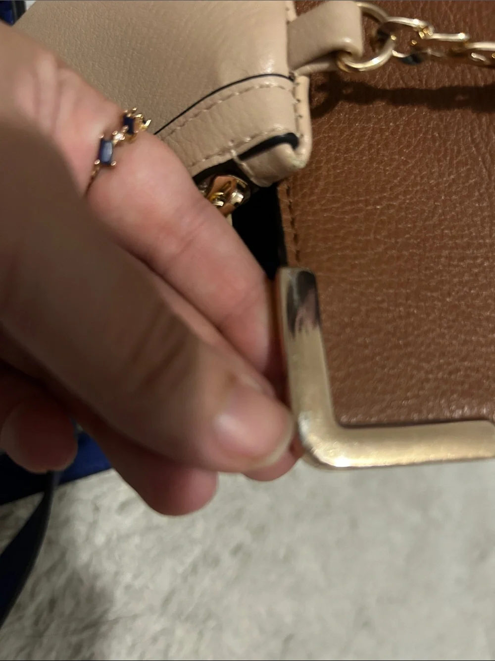 Dune London Brown, Blue & Beige Colorblock Leather Satchel with Coin Wallet
